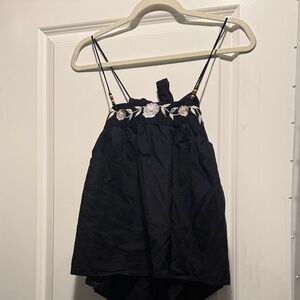 Love Notes Black Top with Floral Embroidery